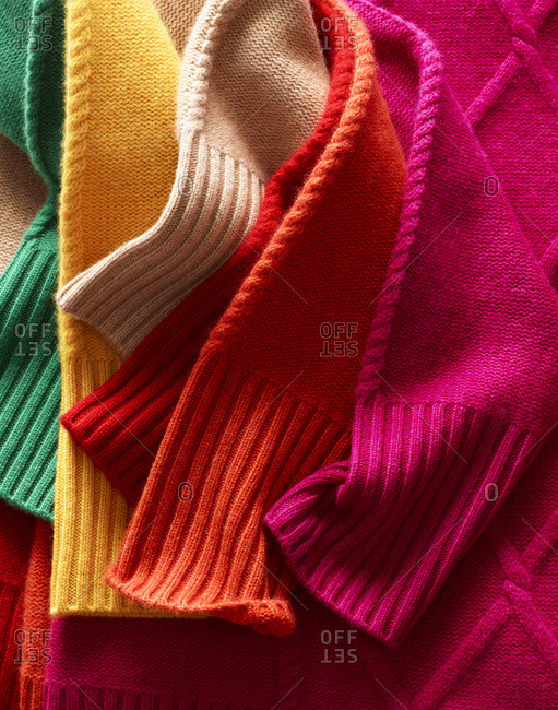 Colorful sleeves of cashmere sweaters