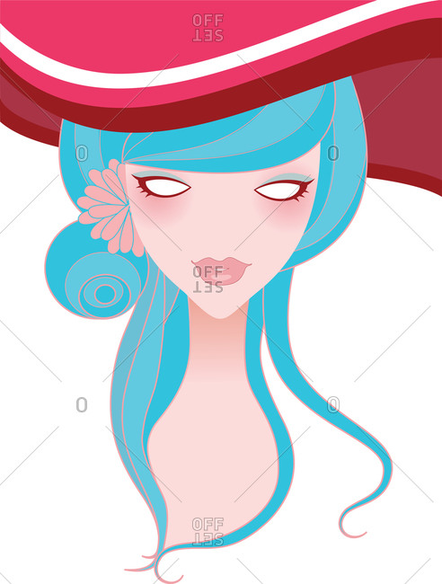 A fashionable young woman with light blue hair and a stylish hat