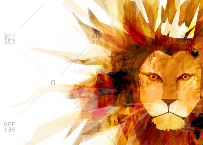 A lion\'s head with a big spiky mane wearing a crown