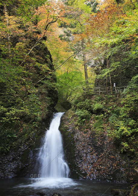 Panoramic view of picturesque waterfall in Japan
