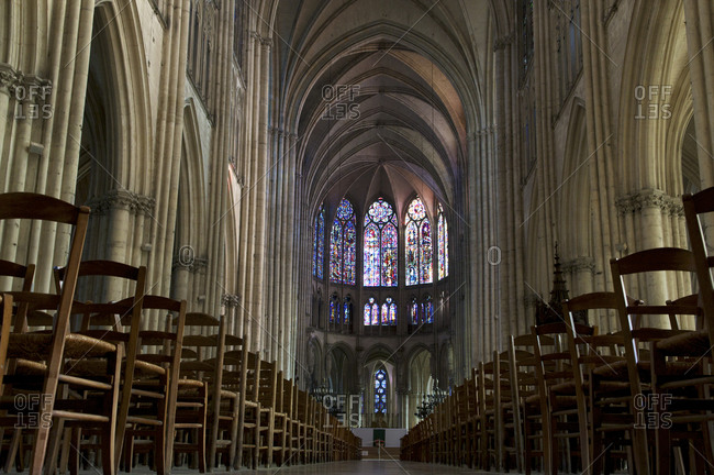 Interior of the Gothic Troyes Cathedral.