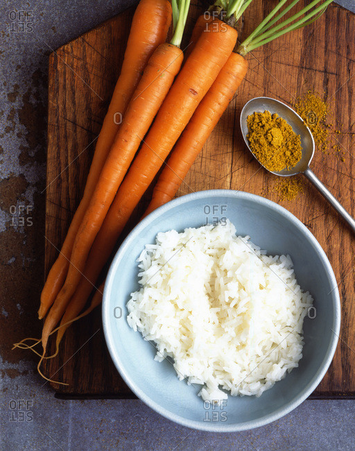 Carrots, white rice and a spoonful of turmeric