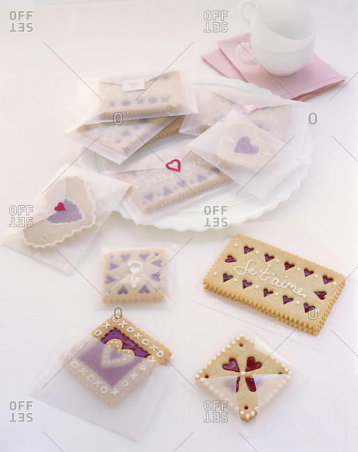 Composition with little festive cookies decorated for Saint Valentine\'s Day