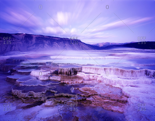 Mammoth Hot Springs At Dusk In Yellowstone National Park