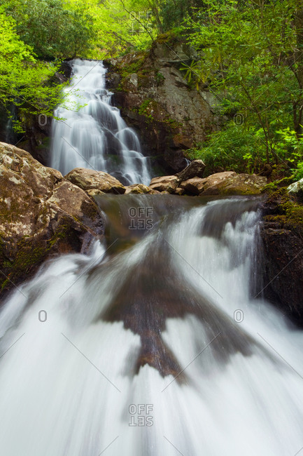 Long-exposure shot of Spruce Flats Falls in spring at Spruce Flats Branch, Great Smoky Mountains National Park, Tennessee