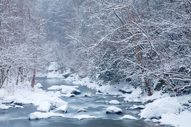 The Little River in snow, Great Smoky Mountains National Park, Tennessee