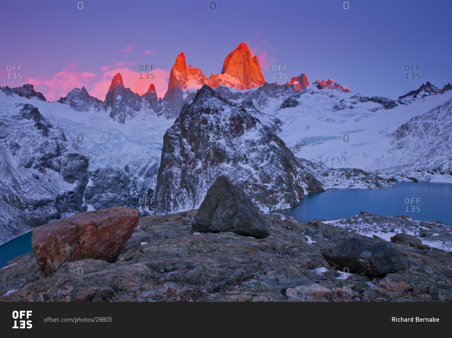 Alpenglow On The Fitz Roy Massif In Los Glaciares National Park