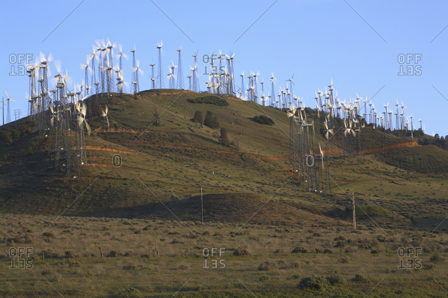 Wind Turbines Spin On A Hill In The Tehachapi Mojave Wind Resource Area Near Tehachapi California