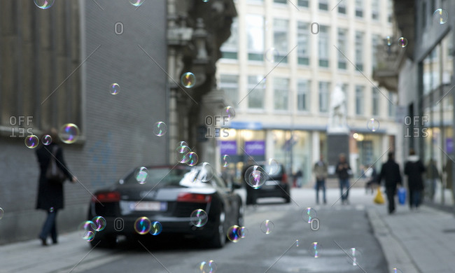 Bubbles Floating In A City Street