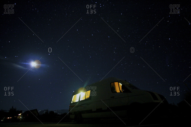 Travel trailer outdoor at night