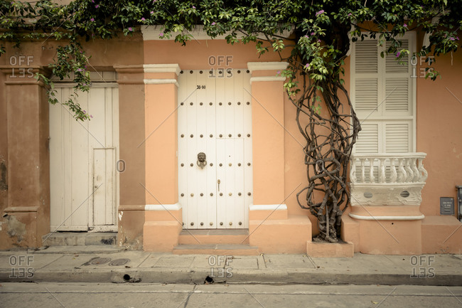 Facade of colonial house in Cartagena, Colombia