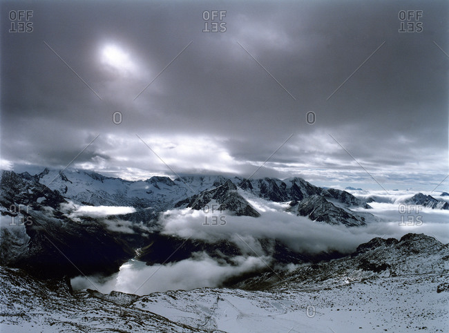 Snowy landscape in mountain region