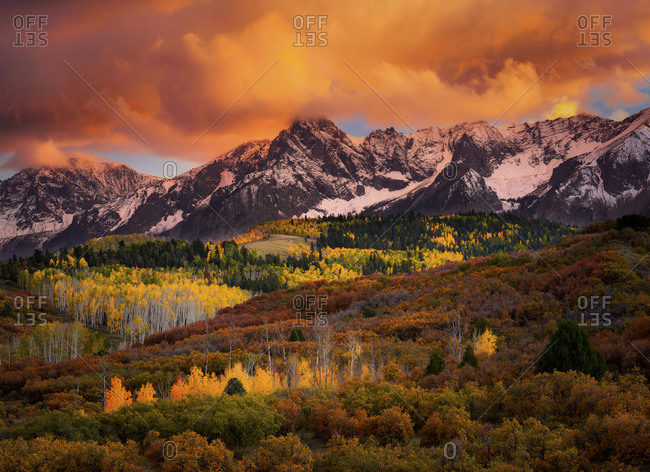 landscape of Autumn near mountains