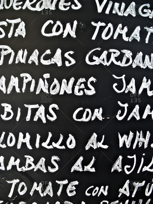 spanish menu on a blackboard