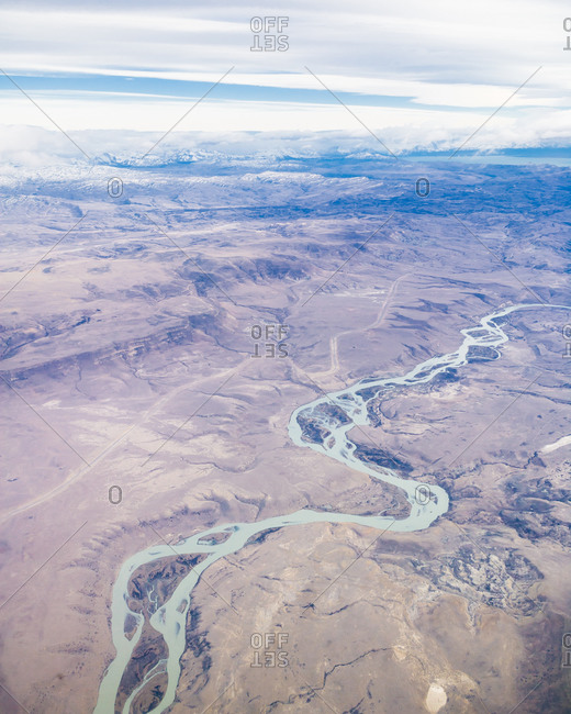 Aerial view on landscape in Argentina with picturesque river bend