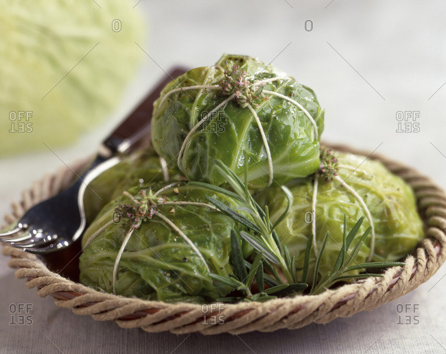 cabbage parcels stuffed with pork, chestnuts and honey