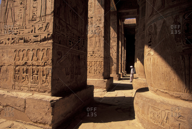 Columns with reliefs at Karnak Temple in Luxor, Egypt
