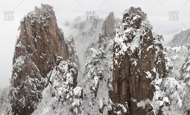 Snow, Huangshan or Yellow Mountains, Anhui Province, China