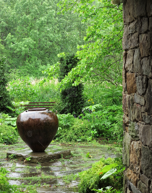 Large stone vase in garden