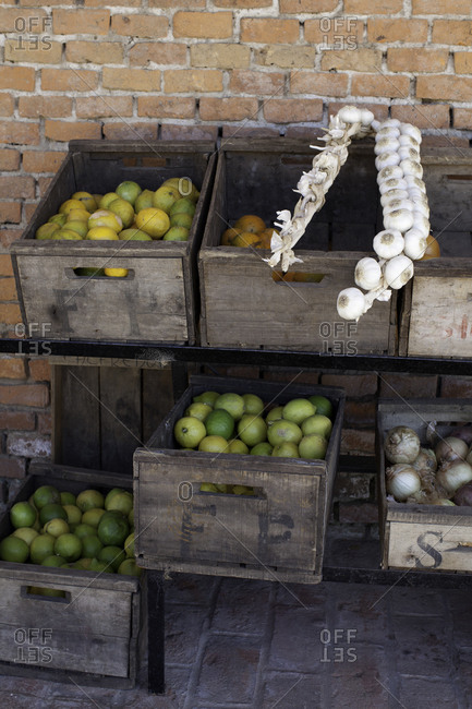 Fruits and vegetables in outdoor shop