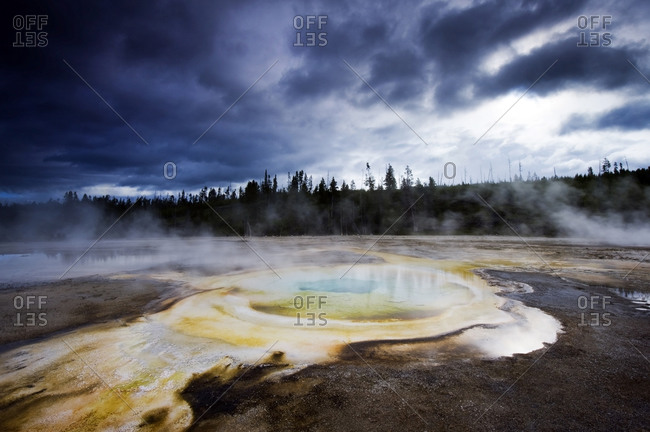 Chromatic Spring on a stormy day in Yellowstone National Park, Wyoming