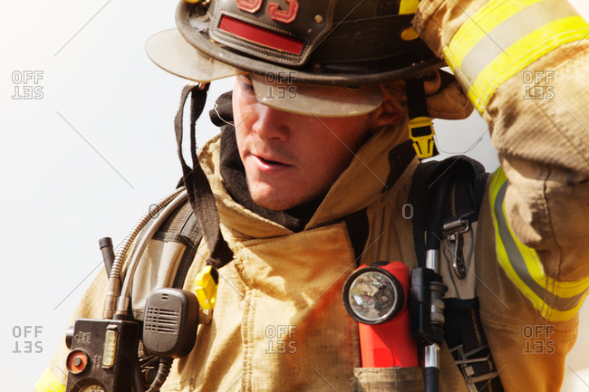 Portrait of geared up fireman