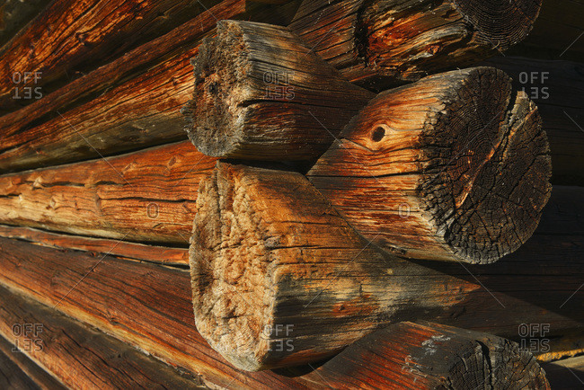 Close-up of Corner of Old Wooden Log House, near Garmisch-Partenkirchen, Upper Bavaria, Bavaria, Germany