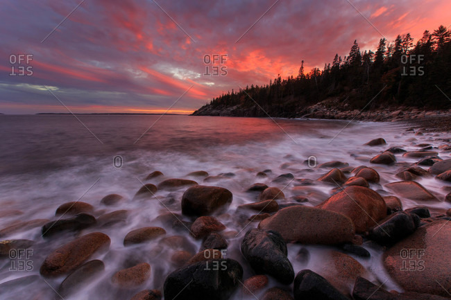 Sunset at Hunters Beach Cove, Acadia National Park, Maine, USA