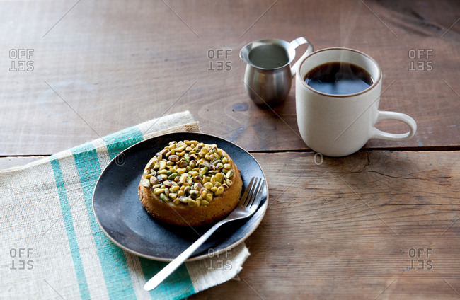 Pistachio tart served with morning coffee