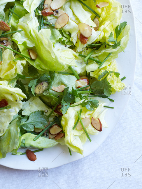 Warm butter lettuce salad with almond