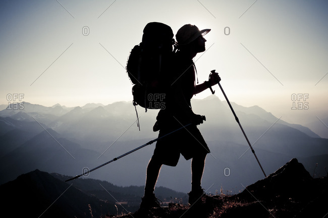 Silhouette of an alpine hiker
