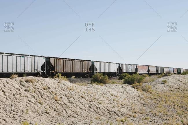 Wagons of a train crossing the Black Rock Desert