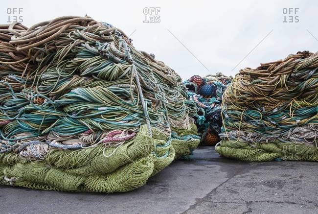 Commercial fishing nets at Fisherman\'s Terminal, Seattle, USA