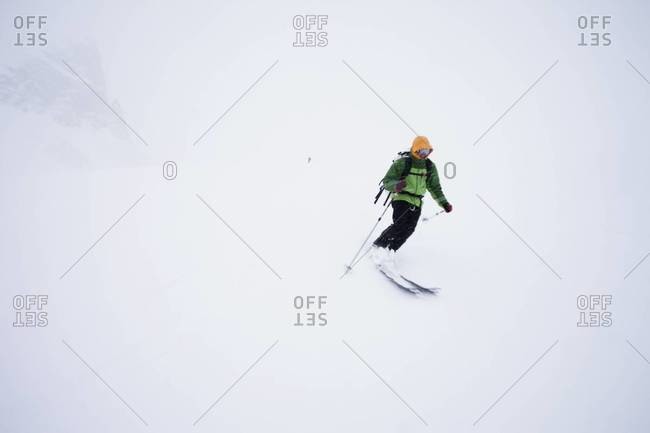 Skier in powder snow on the Wapta Traverse in Alberta, Canada