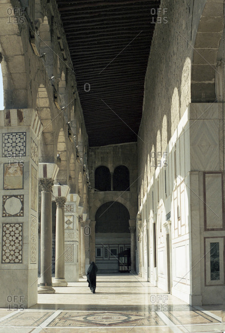 Back view of a woman at Umayyad Mosque in Damascus, Syria