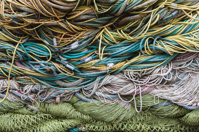 Commercial fishing nets at Fisherman\'s Terminal, Seattle, USA.