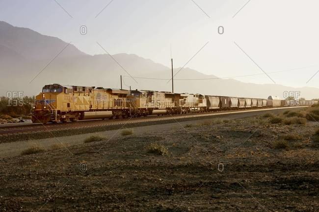 Freight train moving across the Western United States