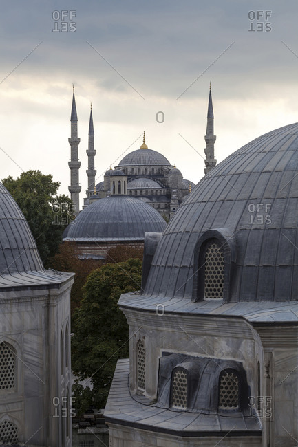 Domes and towers of Blue Mosque, Istanbul, Turkey