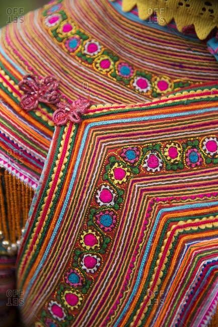 Close up of the clothing of a Flower Hmong woman, Vietnam
