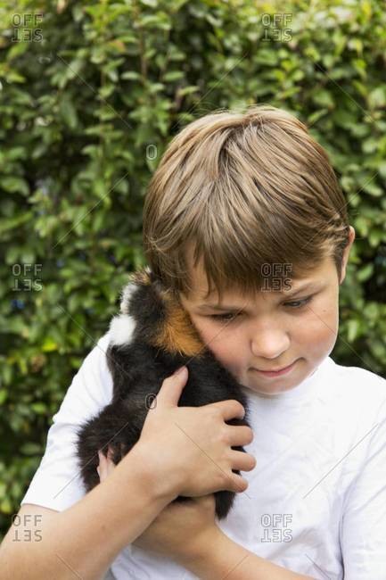 Boy with guinea-pig, Sollentuna, Sweden