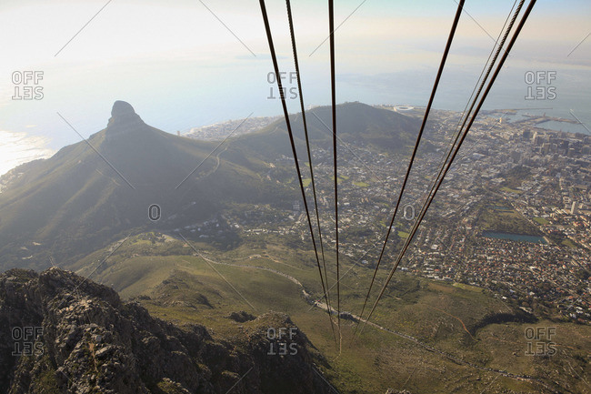 View of Cape Town and Lion\'s Head Mountain from cable car