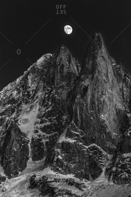 View of Les Drus mountain at night, Mont Blanc, France