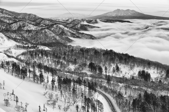 Rolling hills at winter in Hokkaido, Japan