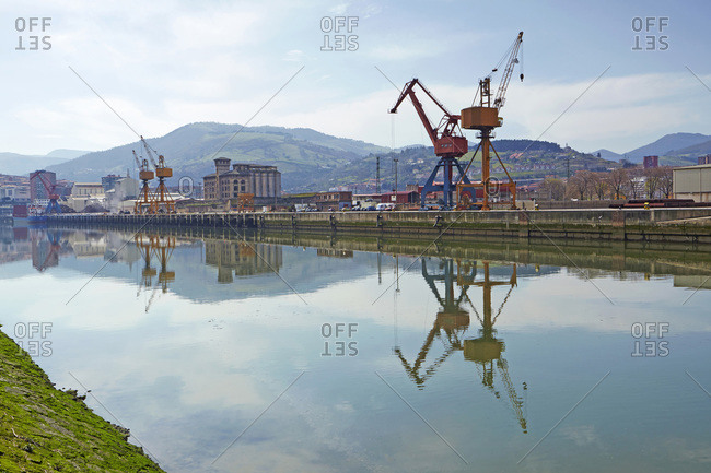 Skyline of Zorrotza industrial district and estuary of Bilbao, Bilbao, Biscay, Spain