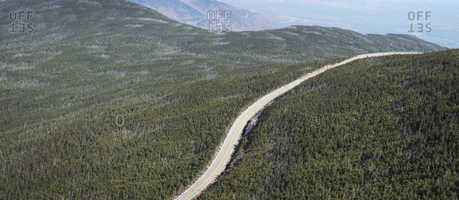 Aerial View of access road, Whiteface mountain, New York State, USA
