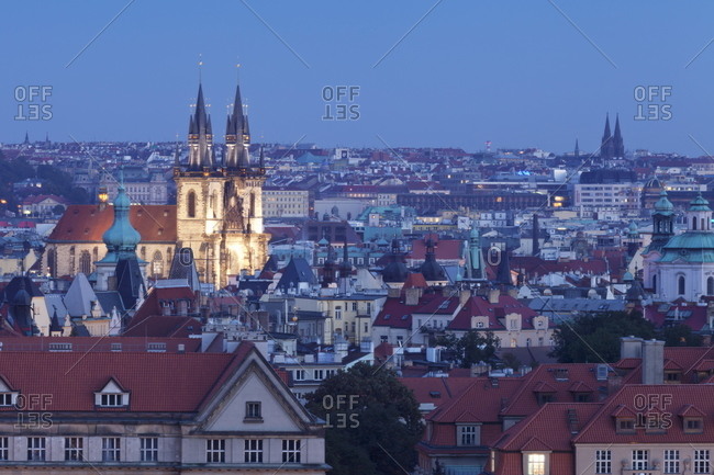 View over the Old Town with Tyn Cathedral (Church of Our Lady Before Tyn), Prague, Bohemia, Czech Republic, Europe