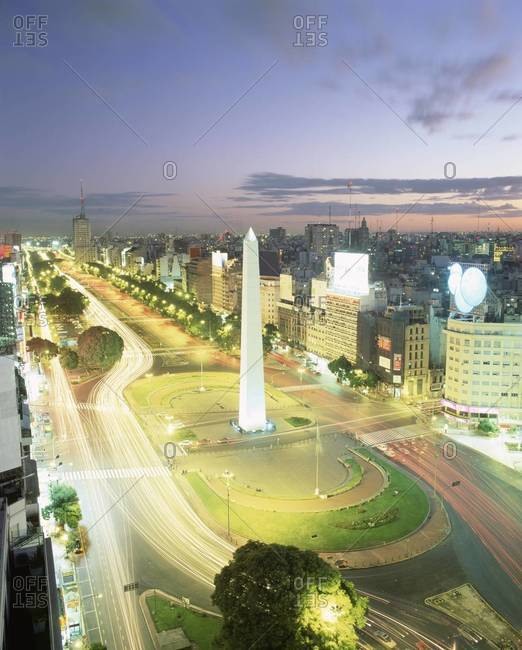 Plaza de la Republica, the Obelisk and world\'s widest avenue, Avenida 9 de Julio, Buenos Aires, Argentina, South America