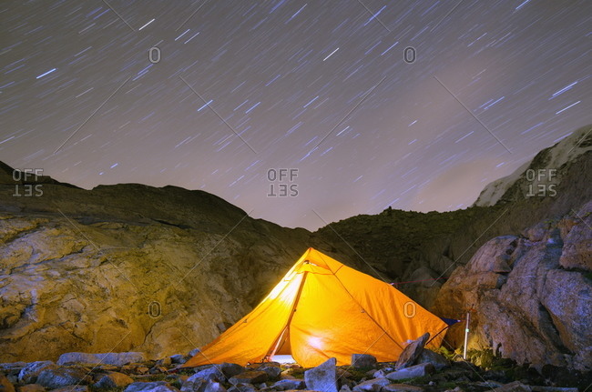 Camping on Monte Rosa moraine, Zermatt, Valais, Swiss Alps, Switzerland, Europe