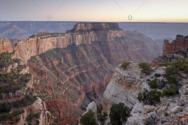 View from Cape Royal at dusk, North Rim, Grand Canyon National Park, UNESCO World Heritage Site, Arizona, United States of America, North America