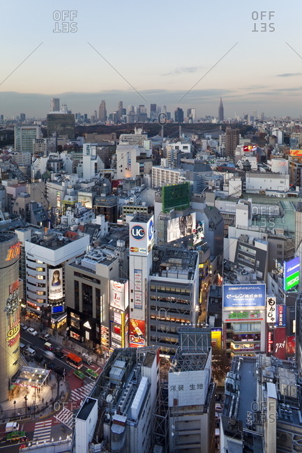 Elevated view of Shinjuku skyline viewed from Shibuya, Tokyo, Honshu, Japan, Asia